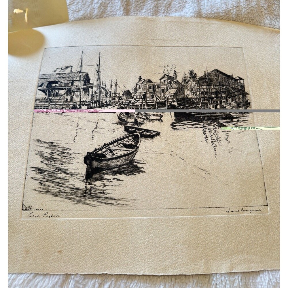 Vintage Reproduction Print 16”x12” Lionel Barrymore Etching San Pedro 1960